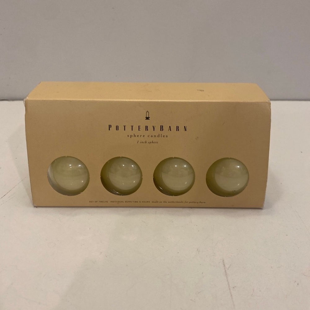 Pottery Barn Sphere Candles 1" Round Balls Pearlized Ivory Votives Set of 12 NEW